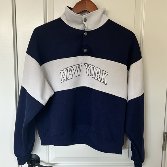 New York Collared Pullover Sweater Sweatshirt Navy/White - Picture 1 of 6